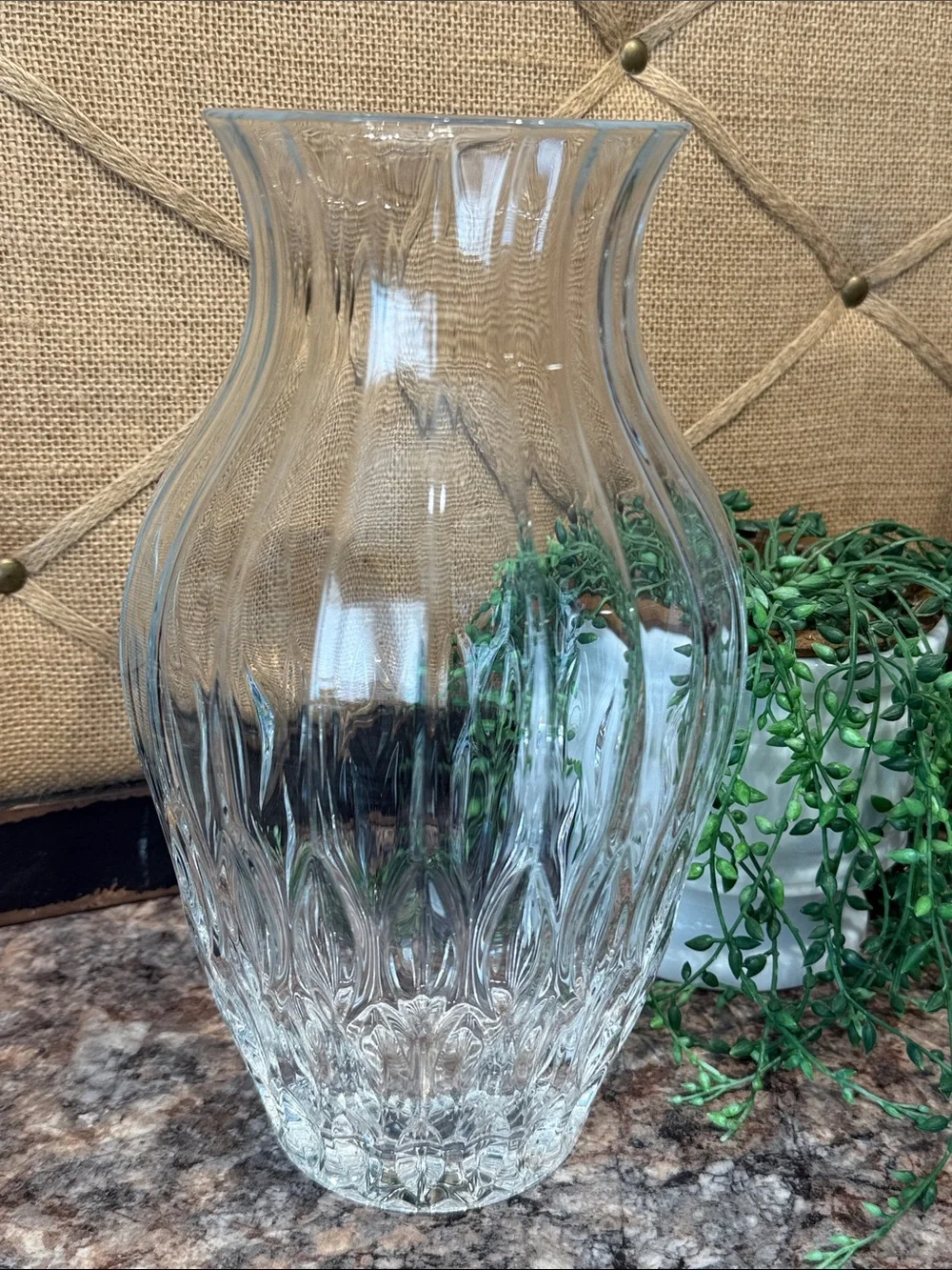 Clear Glass Ribbed Vase -